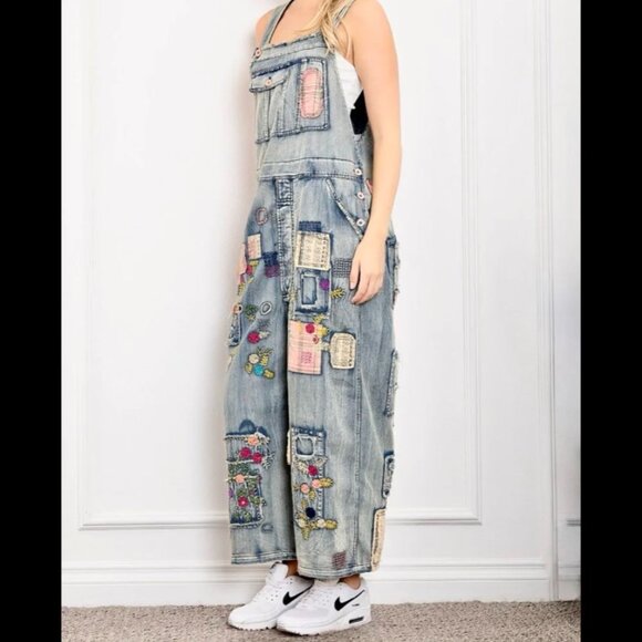 BLUE VELVET PATCHWORK DENIM OVERALLS RARE! NWT - Picture 1 of 13